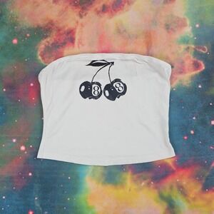 White‎ Tube Top Cherry Graphic Sleeveless Crop Top Y2K Style